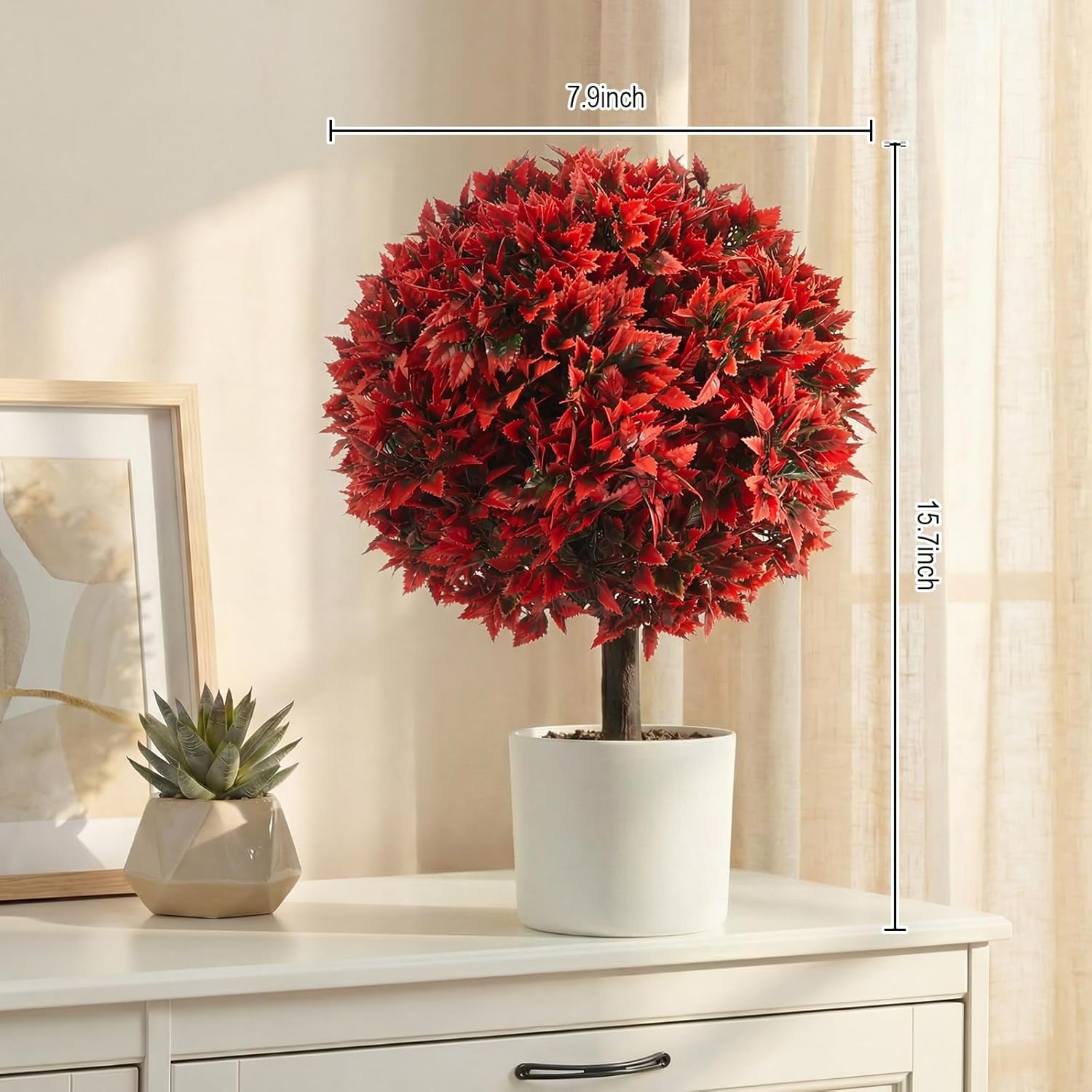 XunYee 2 Set Artificial Topiary Ball Trees UV Resistant Outdoor Faux Shrubs with Ground Spike for Front Porch, Garden, Yard, Patio Decor, Lifelike Greenery Bushes (16 x 8 Inch,Red Green)