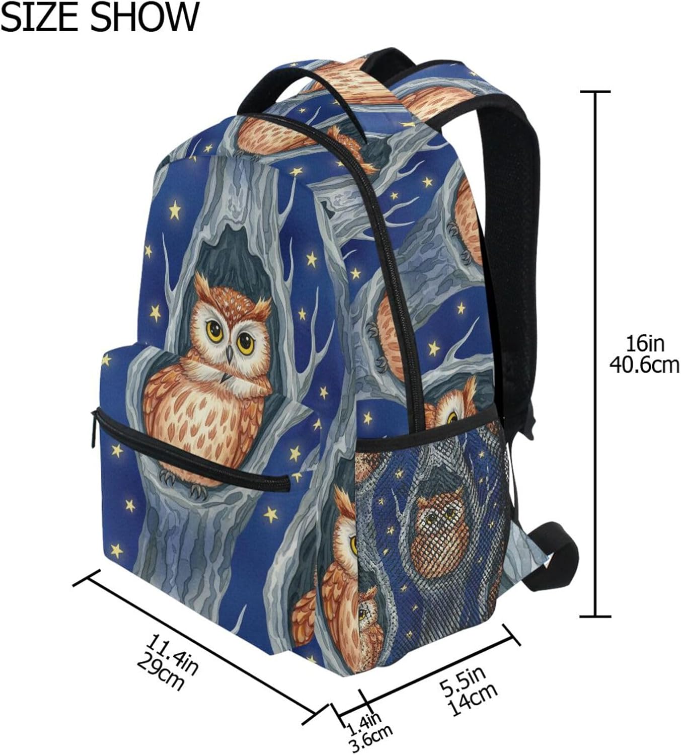QUGRL Owls Tree Night School Backpack for Girls Boys Funny Large Bookbag Laptop Computer Bag Casual Hiking Travel Daypack Backpack Schoolbag for Teens College 16 Inch