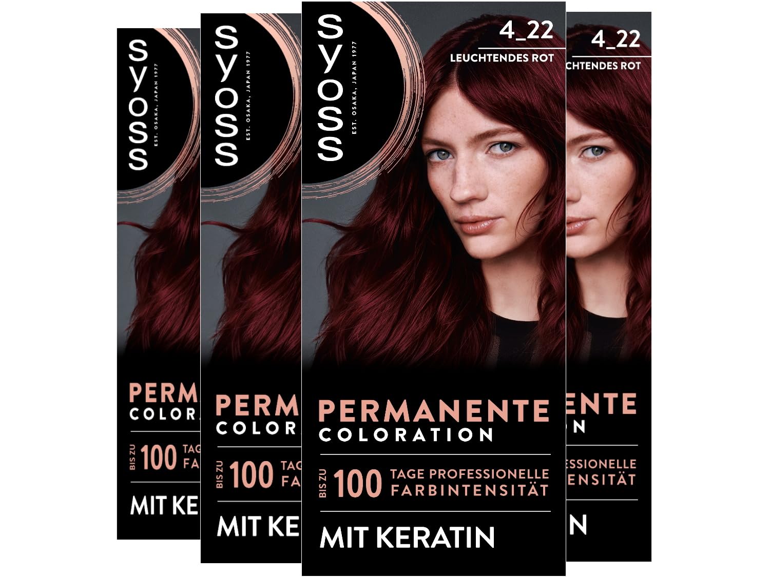 Syoss Color Coloration 4_22 Bright Red Level 3 4 x 115 ml Permanent Hair Colour for up to 10 Weeks of Colour Intensity and 70% Less Hair Breakage*