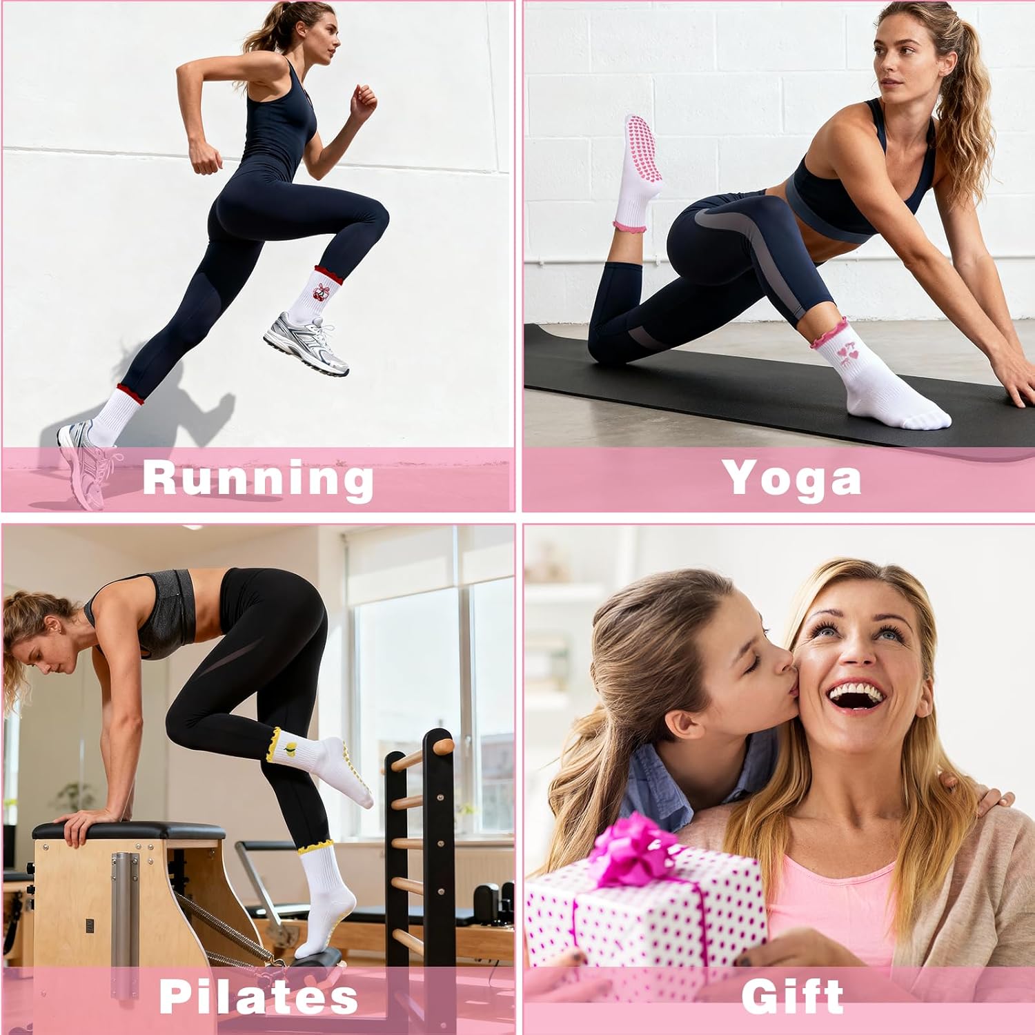 Etercycle Pilates Socks for Women, Cute Embroidery Pattern Yoga Grip Socks, Soft Cotton Crew Grippy Sock for Barre Workout - Image 8