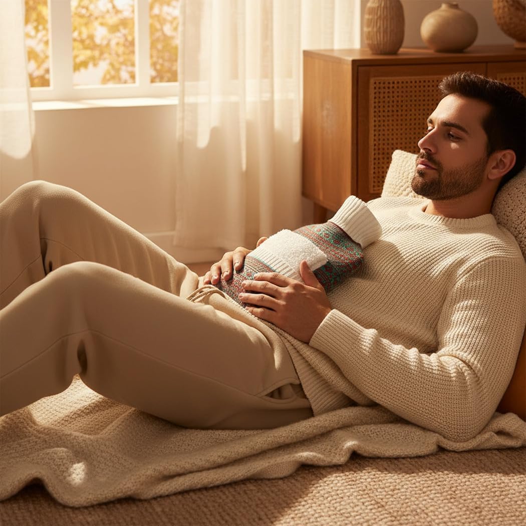 Hot Water Bottle and Scarf 2 in 1 ● 2L Natural Rubber Water Hot Water Bottle ● Holds Heat up to 8 Hours ● Plic