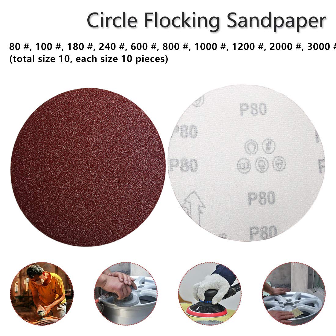 Juego de papel de lija (100 unidades, 80 a 3000, 50 mm, para lijadora Dremel, lijadora excéntrica 80 100 180 240 600 800 1000 1200 2000 3000)