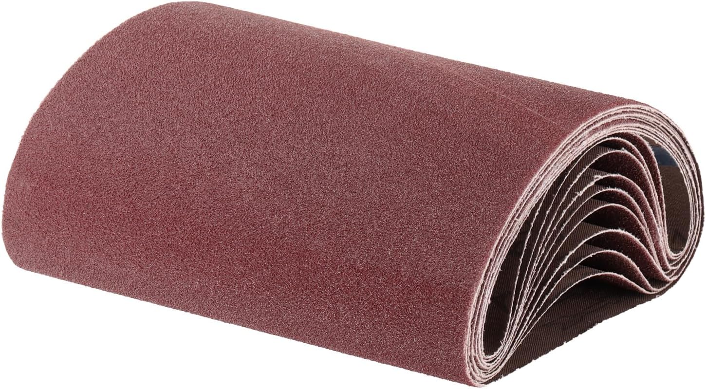 uxcell 10pcs 8" x 19" Sanding Belts 36 Grits Aluminum Oxide Abrasive Belt Sander Paper Sanding Papers for Metal Wood Grinding Polishing, Reddish Brown