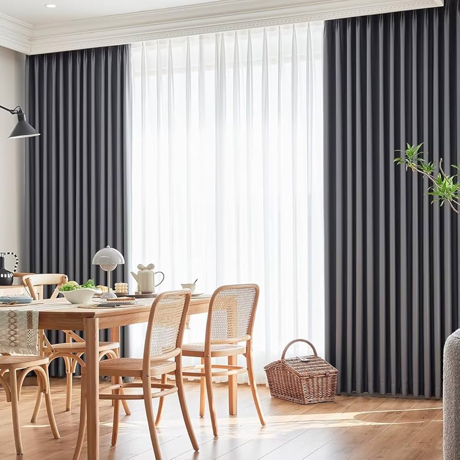 ドレープカーテングレー、レースカーテン両開き4枚セット