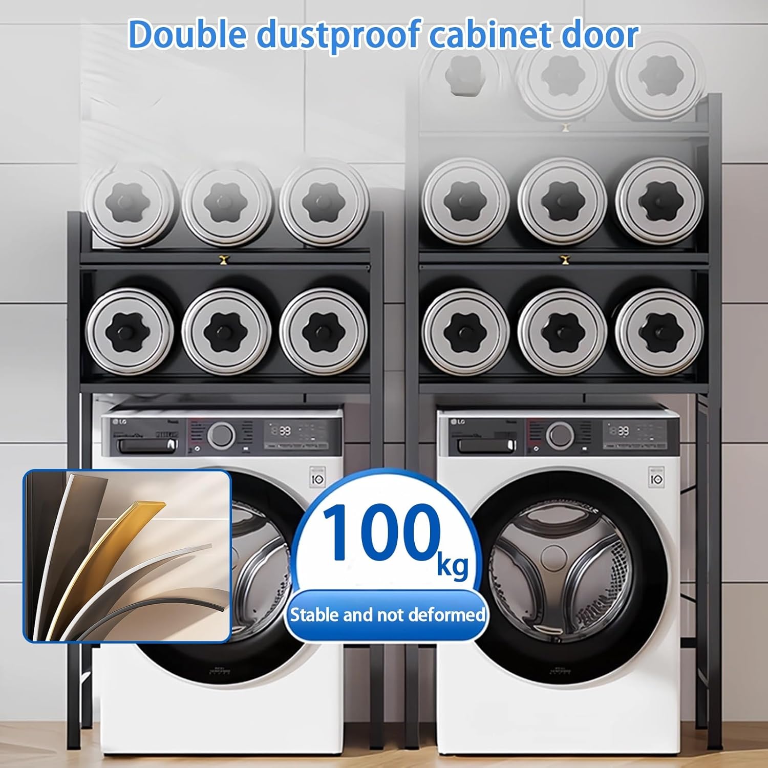 Over The Toilet Storage Cabinet, Laundry Room Storage Organizer with Acrylic Cabinet Door, 2-Tier Bathroom Shelf Over Toilet with Drawers, for Restroom, Laundry