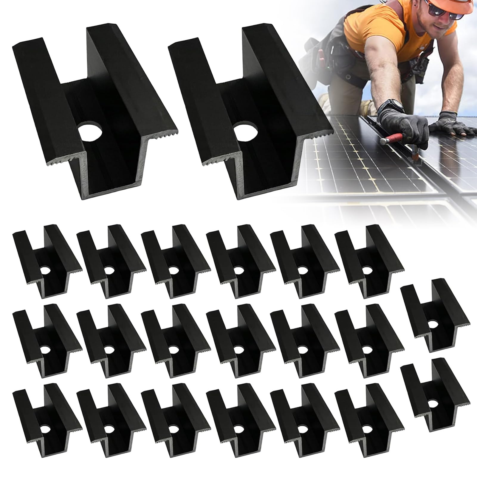Abrazadera Central Para Panel Solar,20 Piezas Abrazadera Central Solar,Abrazadera Central Para Módulos,Abrazaderas Centrales Para Módulos Solares Para Módulos De 25 A 405MM,Negro