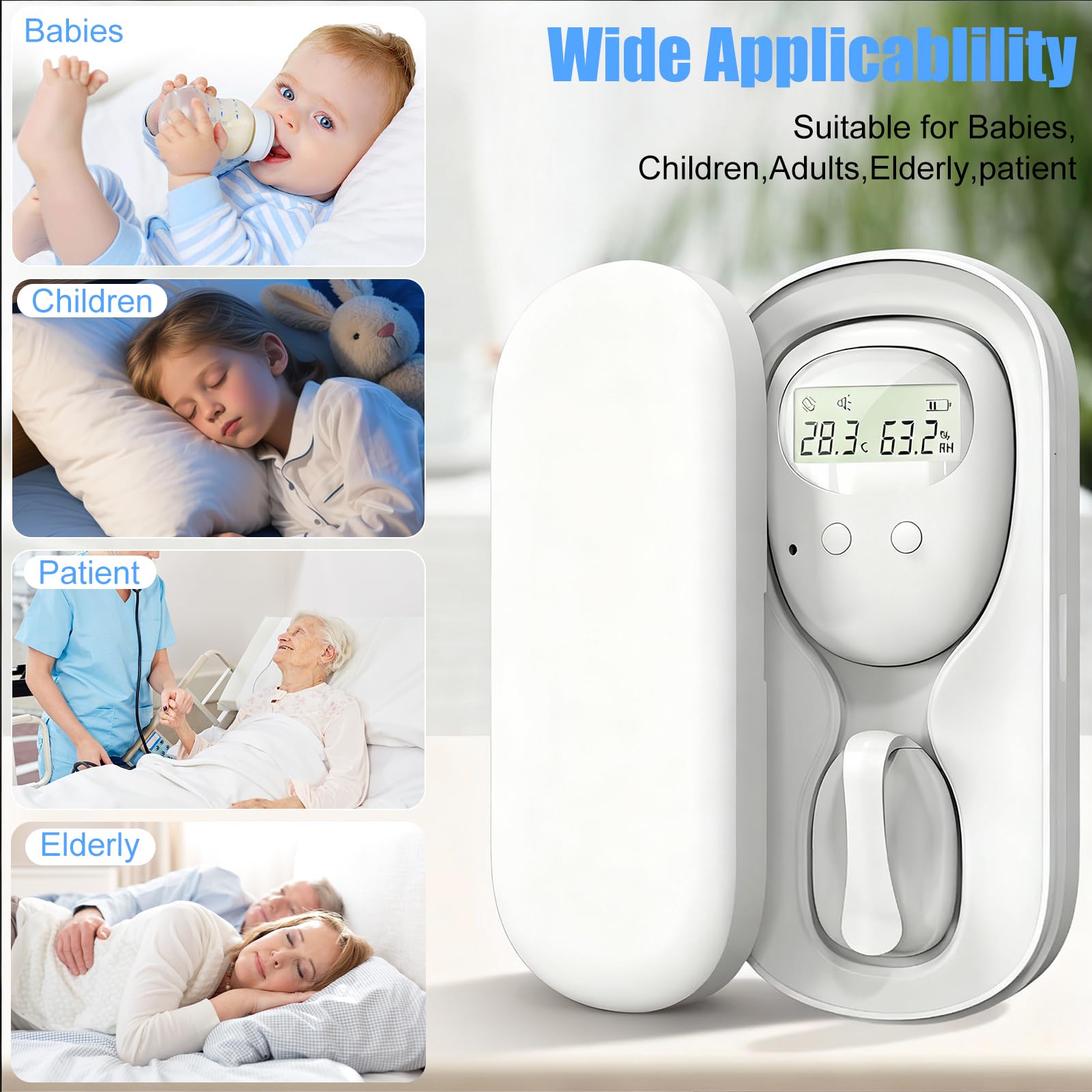 Allarme senza fili per bagnarsi sul letto, ricaricabile, ricarica wireless, ricarica USB-C, 3 modalità di lavoro, allenamento vasino con rumore e vibrazioni, allarme pee per bambini e adulti