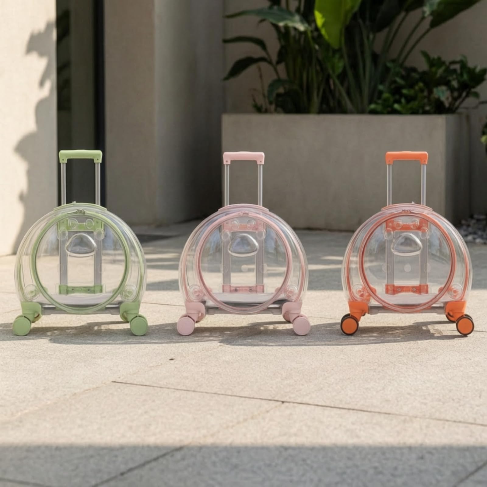 Tragbarer Reisetransporter Tierkoffer mit Rollen Transportbox Trolley mit Sicherer Reißverschlussöffnung Belüfteten, 1904-2 Orange Volltransparent, Tragbarer Haustier-Trolley Mit Rädern