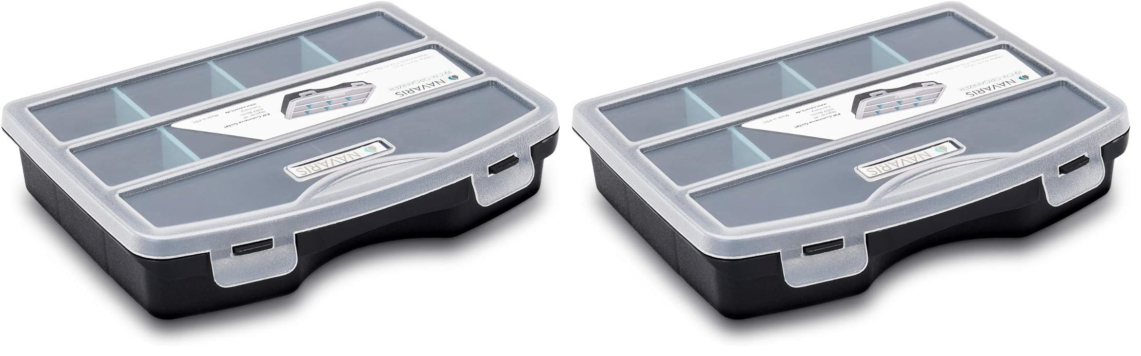 Organiseur outils Navaris empilable lot de 2 boîtes à cases modulables de 19x15x4 cm