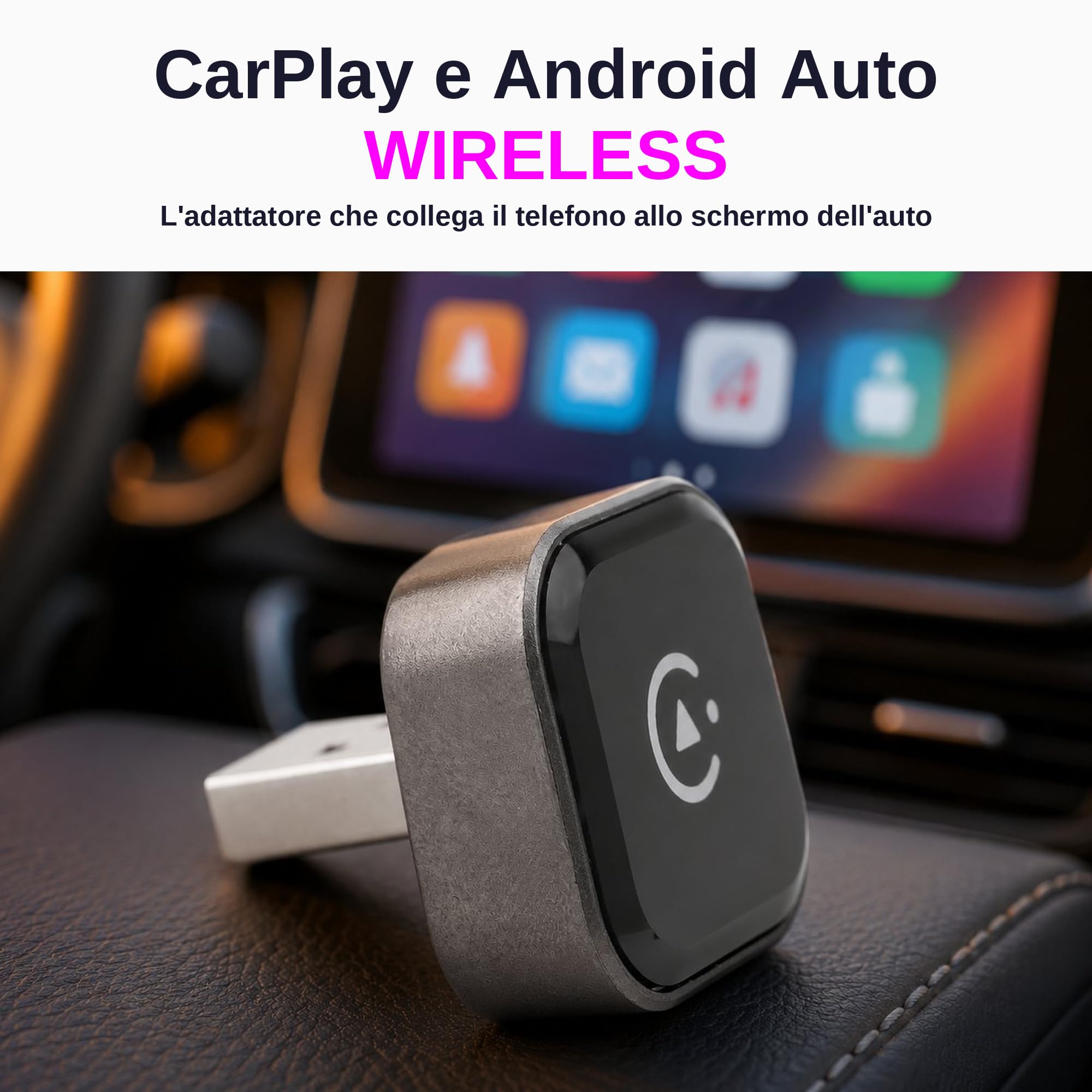 Adattatore CarPlay Wireless e Android Auto 2 in 1 - WiFi 6 5GHz Mini USB Converte Cavo in Wireless - Plug & Play Connessione Rapida 9s per iPhone iOS 10+ Android 11+ Auto dal 2016