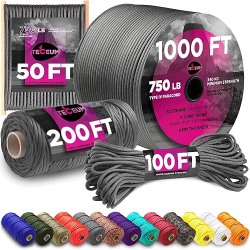 Miniatura 36 de TECEUM Cuerda de paracaídas de 750 libras – 1000 pies / 200 pies / 120 pies / 100 pies / 50 pies – Cuerda de paracaídas para campamento, Albaricoque