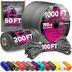 TECEUM Paracord Type IV 750 lb Dark Grey - 1000 ft - 4mm - Nylon Strong Tactical MIL-SPEC Parachute Cord - Survival Rope Emergency para Cord 11 Strands Core EDC Camping Hiking Military Gear 030a