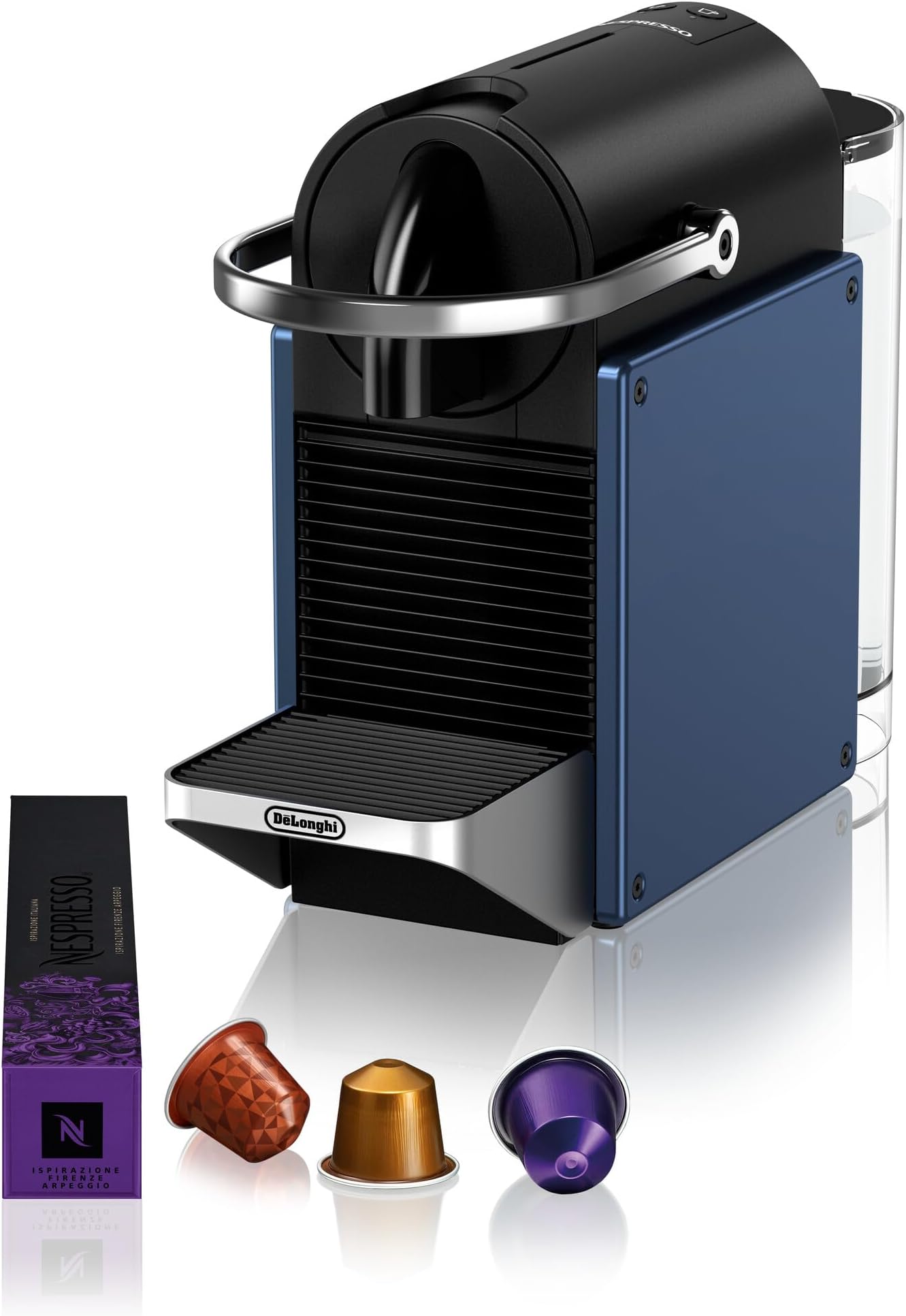 De'Longhi Pixie EN127.BL Capsule Coffee Machine with Two Direct Selection Buttons, ECO Mode, Compact Design, 19 Bar Pressure System, 1260 W, Blue/Black