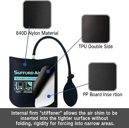 Miniatura 4 de Bolsa de cuña de aire, bomba de bolsa de cuña de aire de grado comercial, kit de nivelación profesional y herramienta de alineación para gabinetes,