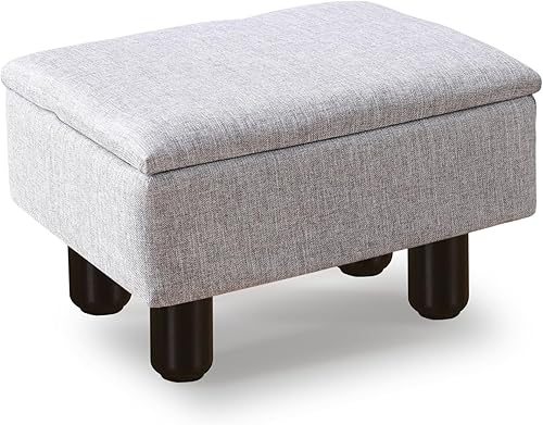 Cpintltr Taburete pequeño de lino, otomano, reposapiés rectangular, tapizado, con patas de madera maciza, taburetes modernos adecuados para sofá,