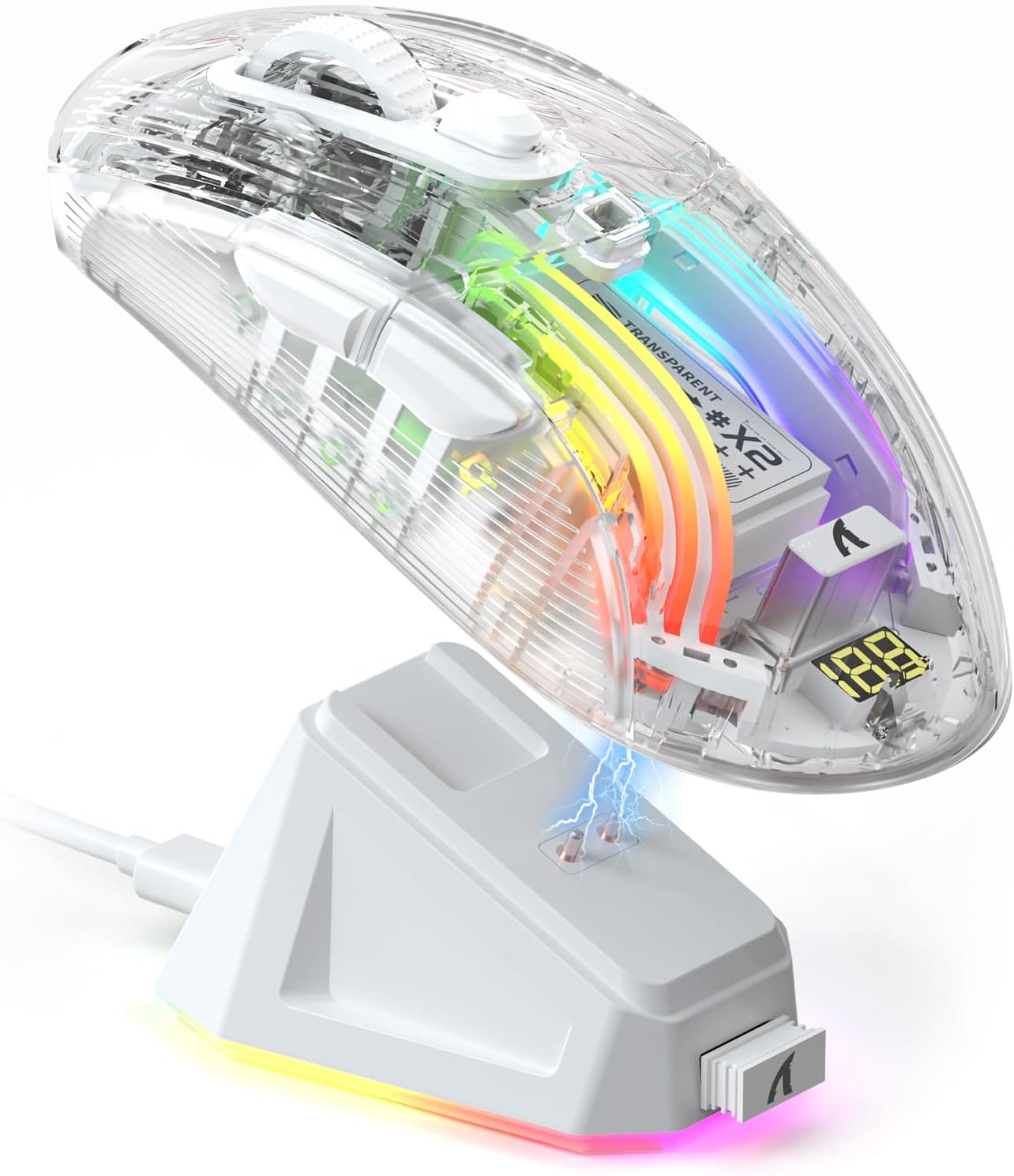 ATTACK SHARK X2 Pro Wireless Gaming Mouse with RGB Charging Dock,Tri-Mode PC Gaming Mice 2.4G/Bluetooth/Wired,Noiseless Mouse RGB Backlit,Transparent Shell,PixArt 3212 4000 DPI,for Win/MAC,White ATTACK SHARK X2 Pro Wireless Gaming Mouse with RGB Charging Dock,Tri-Mode PC Gaming Mice 2.4G/Bluetooth/Wired,Noiseless Mouse RGB Backlit,Transparent Shell,PixArt 3212 4000 DPI,for Win/MAC,White