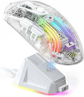 ATTACK SHARK X2 Pro Wireless Gaming Mouse with RGB Charging Dock,Tri-Mode PC Gaming Mice 2.4G/Bluetooth/Wired,Noiseless Mouse RGB Backlit,Transparent Shell,PixArt 3212 4000 DPI,for Win/MAC,White