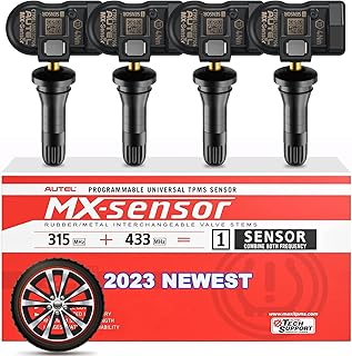 Autel Sensor TPMS 2in1 315MHz + 433MHz MX-Sensor, 1-Sensor Tire Pressure Monitor System Sensor, OE-Level Programmable & Cloneable Wireless TPMS Sensor for All Vehicles (Press-in, Rubber Valve, 4PCS)