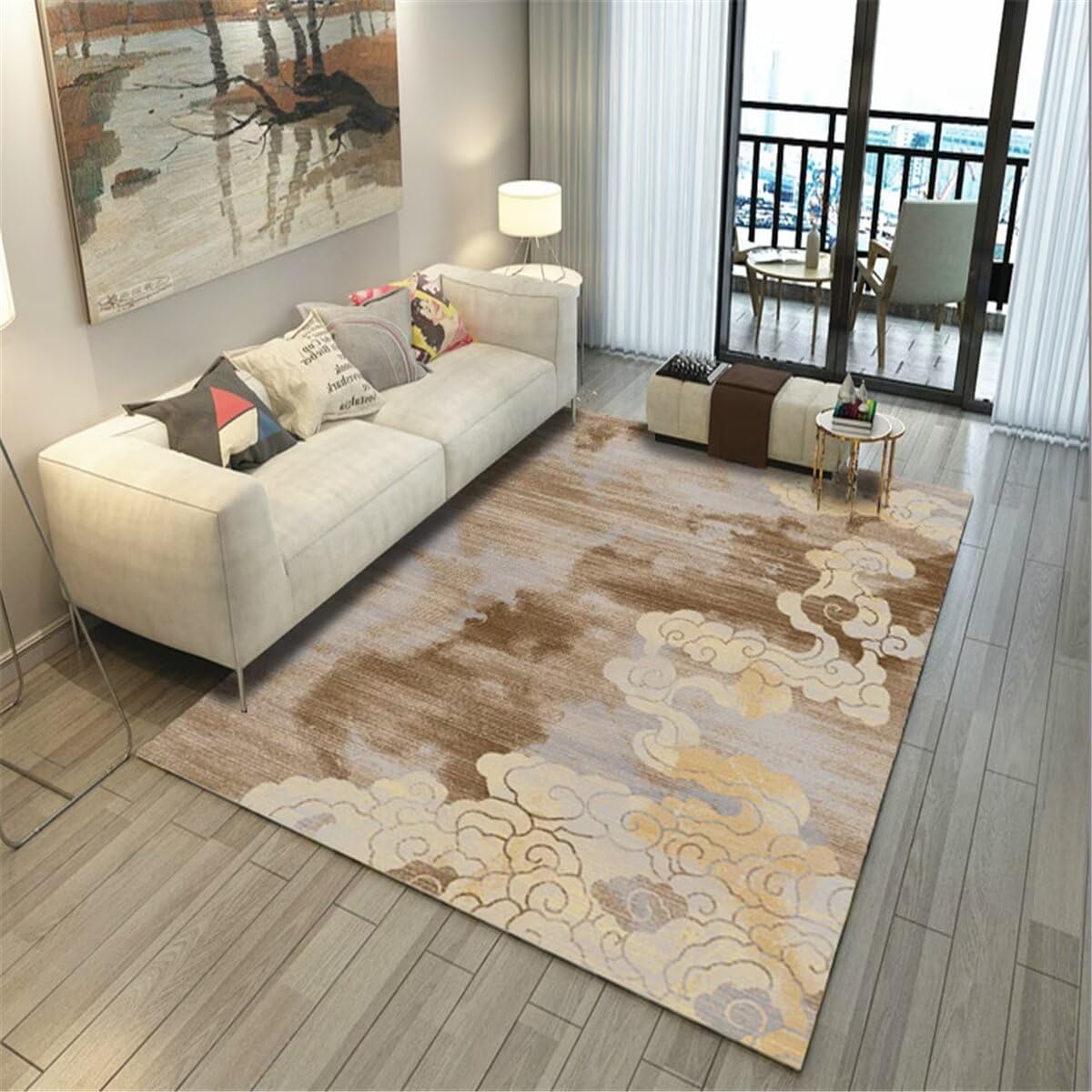 Tapis d'éveil antidérapant nuage jaune lavable pour salon