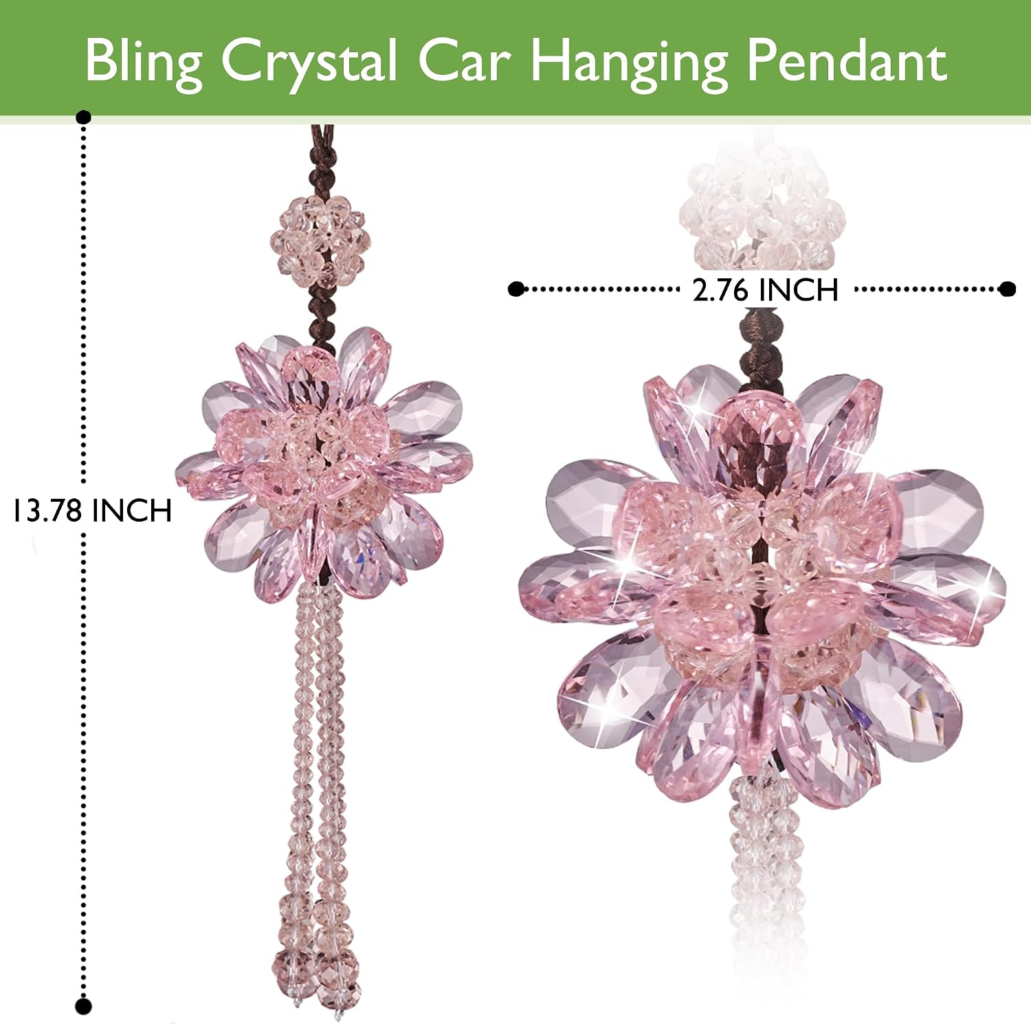 Crystal Flower Ball Car Pendant Lucky Car Mirror Hanging Ornament Crystal Suncatcher Hanging Charm Auto Interior Decoration, Pink image 2
