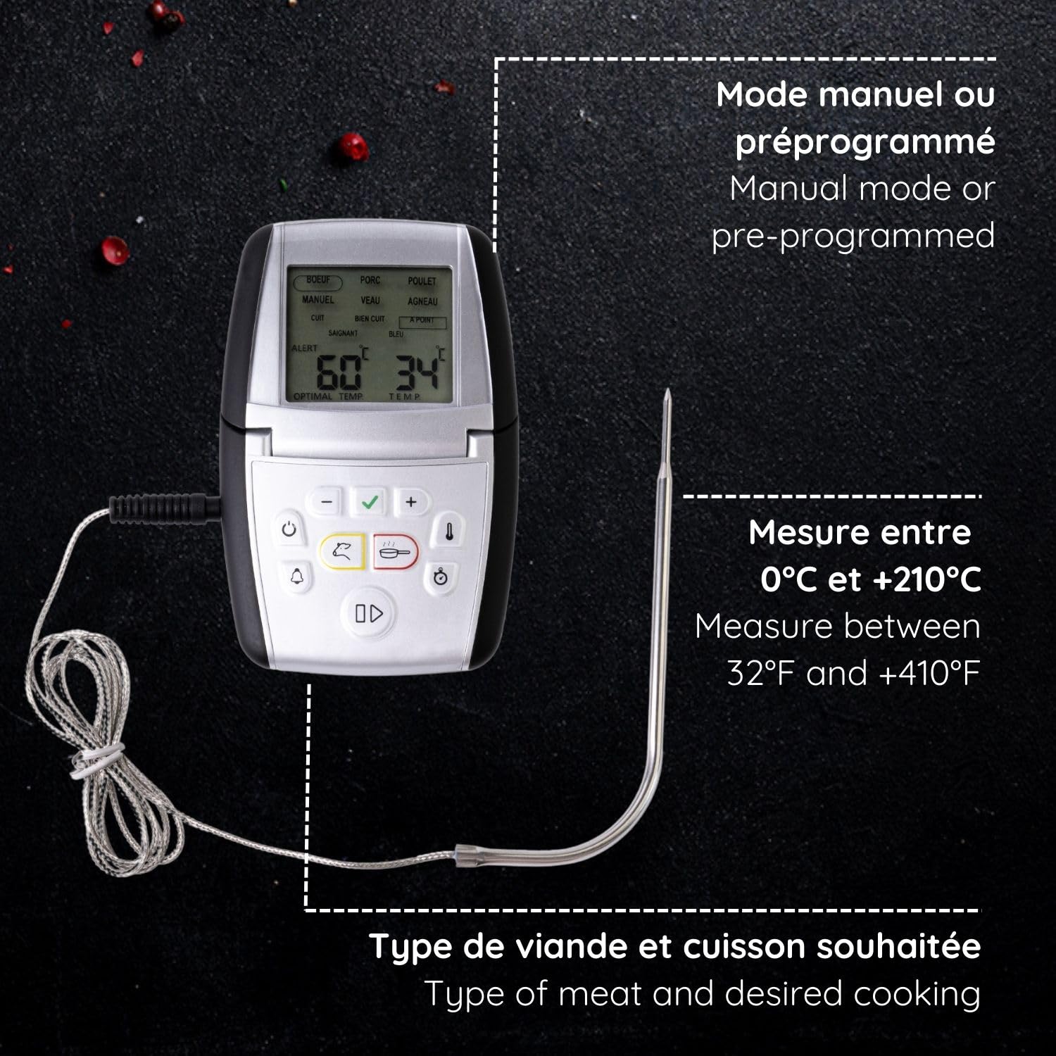 Thermomètre De Cuisson - Double Sonde De Surface Et à Cœur - M°control