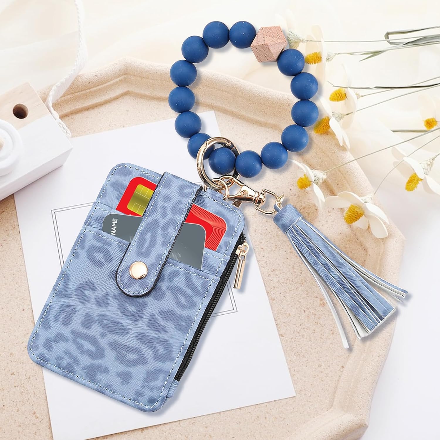 Womens Beaded Wallet Keychain,Small Purse Gifts for Women,Wristlet Keychain Card Holder - Image 2