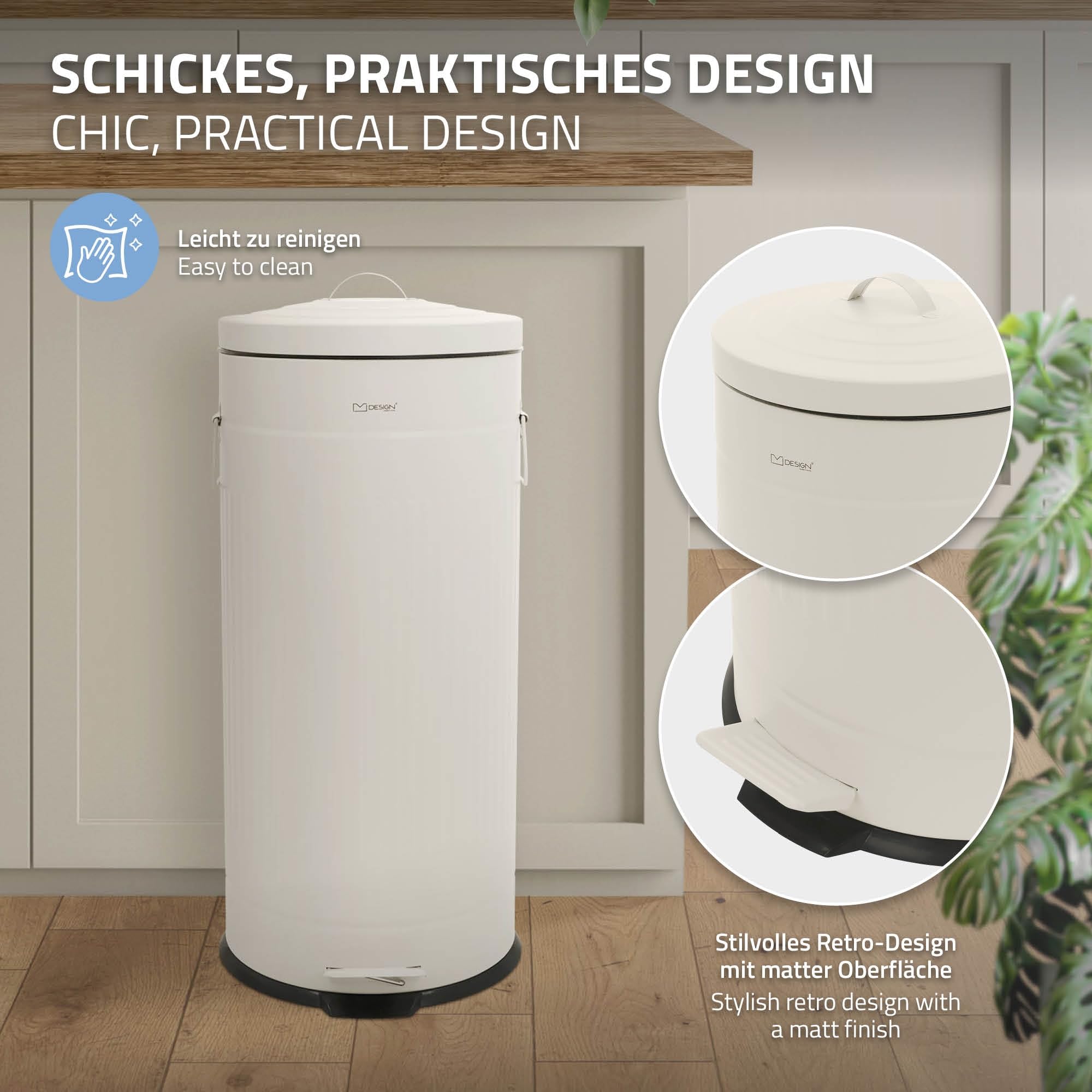 ML-Design Poubelle de Cuisine 30L à Pédale Fermeture Douce et Seau Amovible
