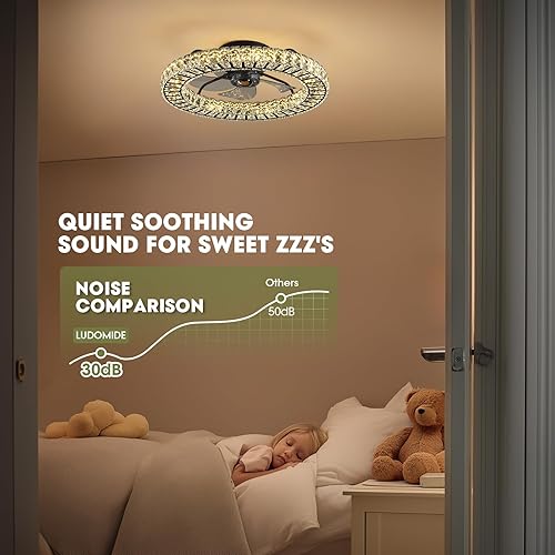 Miniatura 6 de Ventilador de techo de montaje al ras con luz, candelabro de cristal moderno de 22" ventilador de techo con cambio de color inteligente de 4 luces,