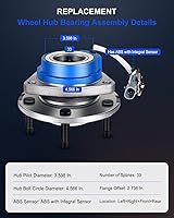 Vista 5 de ECCPP 513121 Cubo de Cojinete de Rueda Delantera Conjunto de Cubo y Cojinete de Rueda Delantera/Trasera 5 Pernos con ABS para Buick Cadillac Chevy