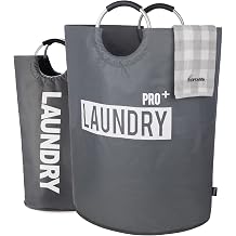 Caroeas Super Large 150L Laundry Basket Pro, Waterproof Laundry Hamper, Collapsible Laundry Basket Easy Storage, Clothes Hamper Stands Up Well, Laundry Bag with Padded Handles Dark Grey