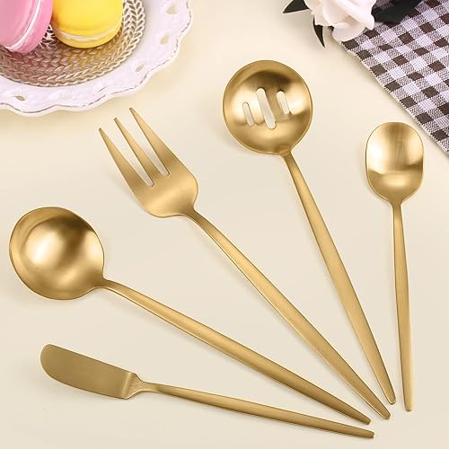 Miniatura 52 de Juego de cubiertos de 60 piezas para 12, juego de cubiertos mate que incluye cucharas, tenedores, cuchillos, juego de cubiertos de acero inoxidable