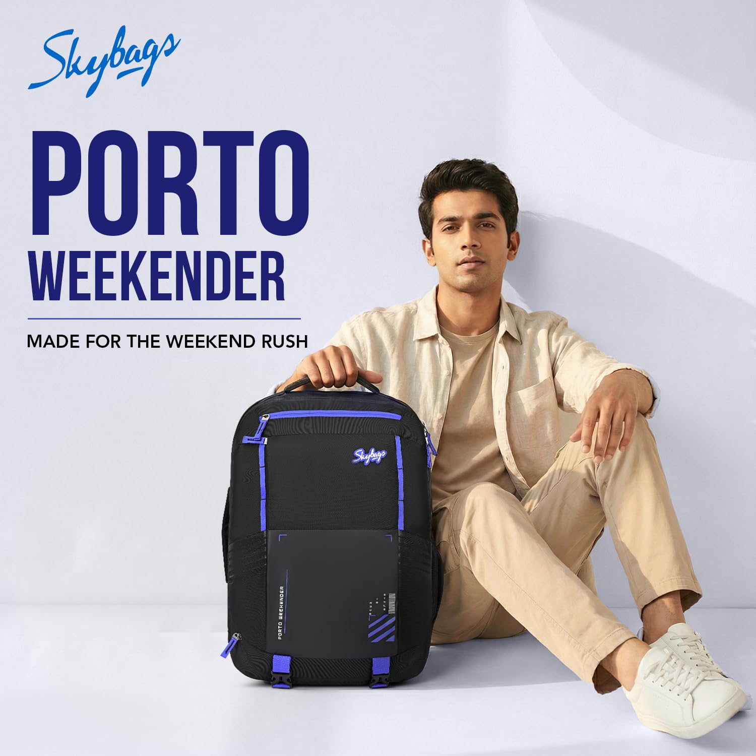 Skybags Porto Spacious 40L Weekender Backpack, 2 Compartments, Black-Blue — Amazon image 2