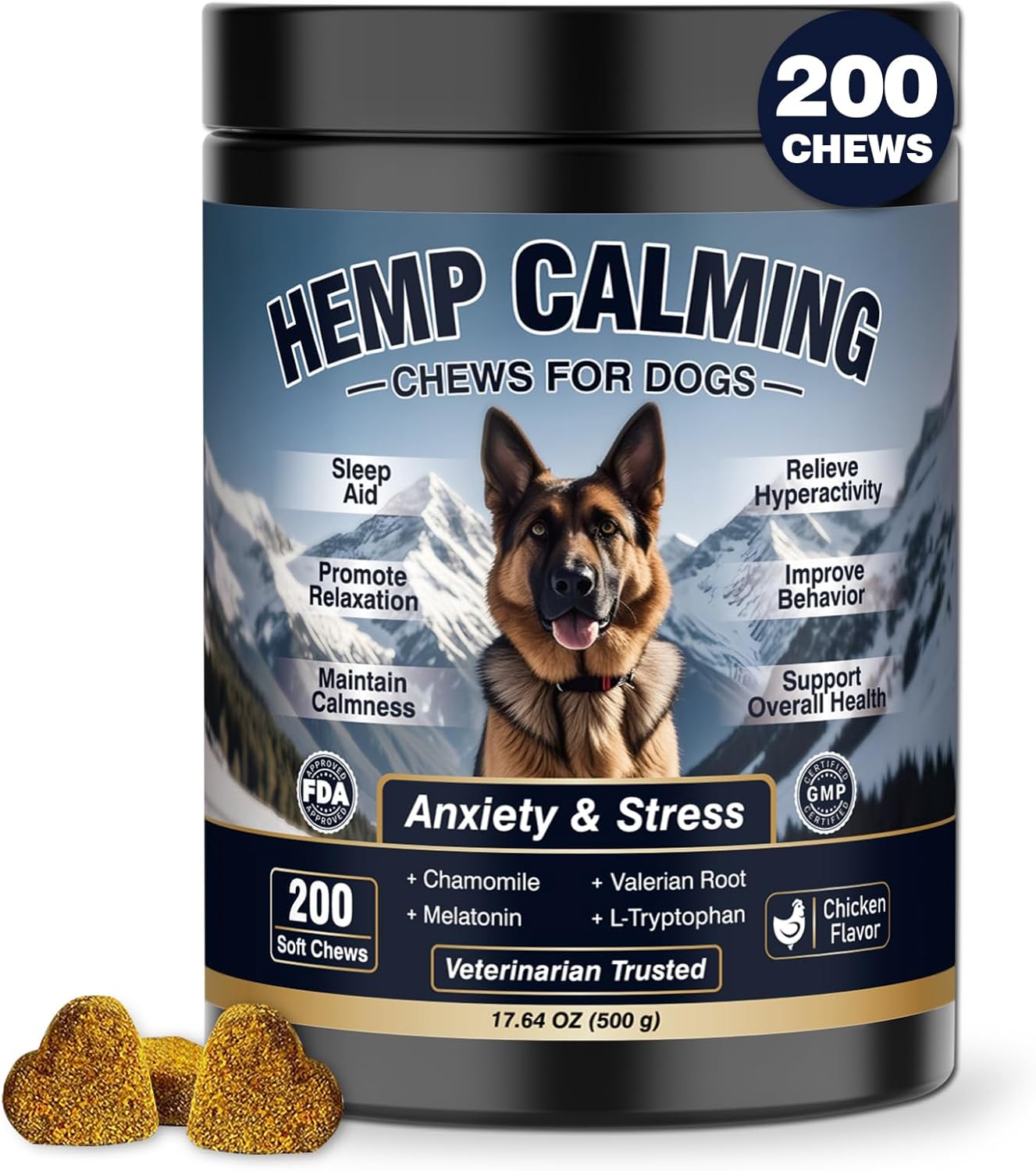 Dog Calming Chews 200ct, Calming Chews for Dogs - Anxiety and Stress Relief Treats Melatonin Bites Sleep Calm Dog - Separation, Fireworks, Thunder, Barking for Dogs - Chicken