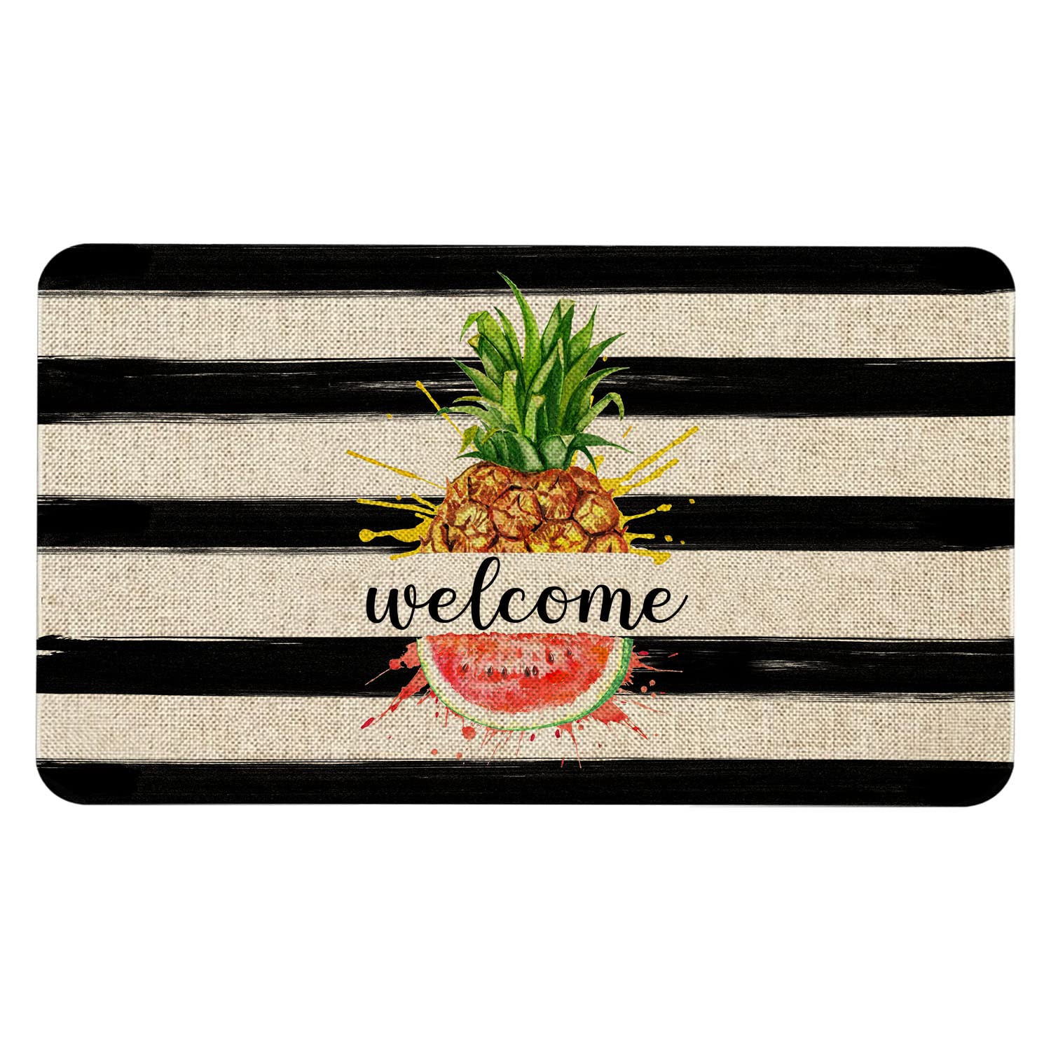 Roszwtit Summer Door Mat 30 X 17 Inch Pineapple Watermelon Doormat Indoor Outdoor Entrance Floor Mat Non Slip Summer Decor Rubber Welcome Mats