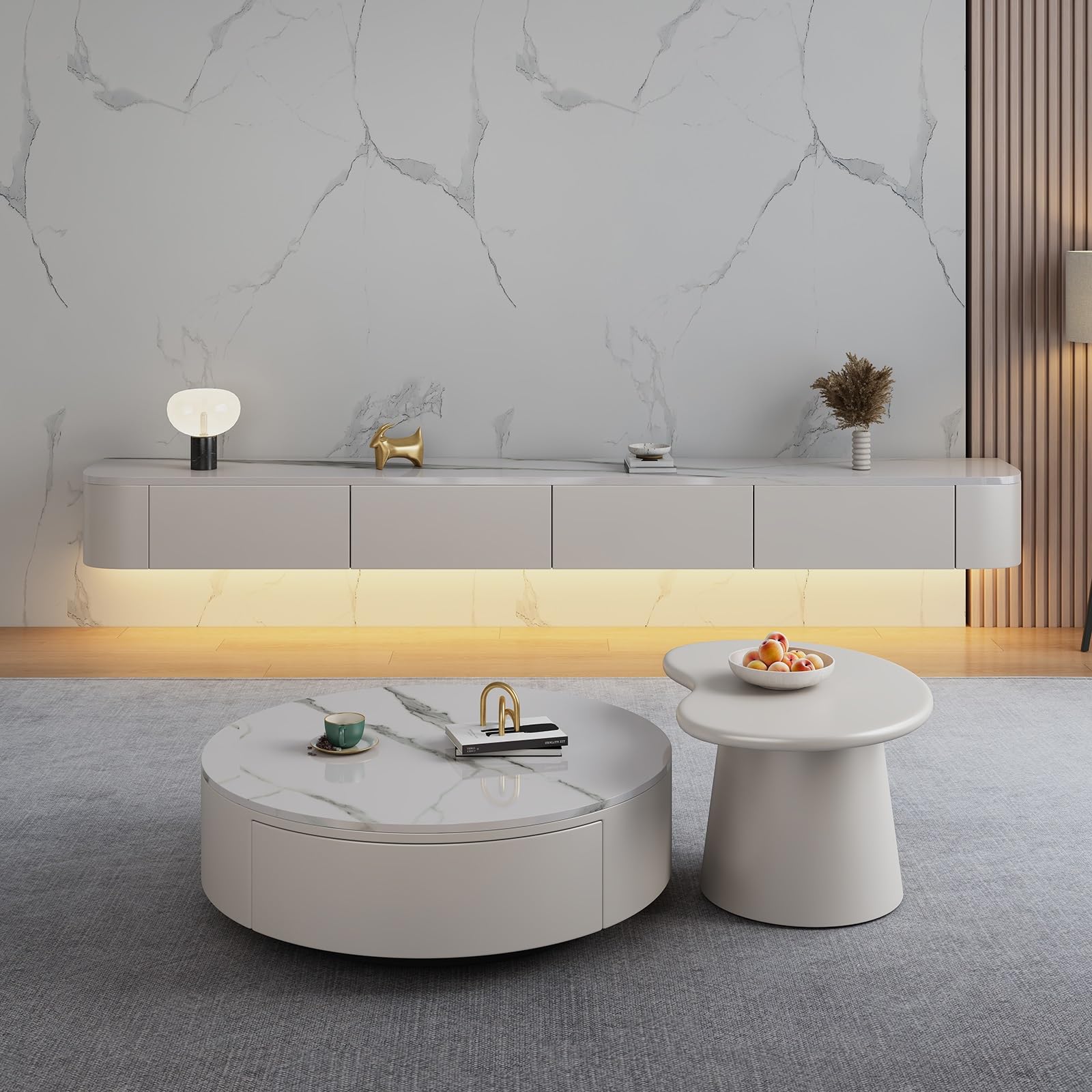 Mobile TV sospeso da parete con porta da 160 cm, ripiani per console multimediale per soggiorno e camera da letto, elegante sotto la TV, soluzione moderna per l'intrattenimento domestico