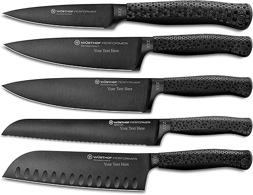 Vista 57 de Wüsthof Performer - Cuchillo Santoku de borde hueco de 7 pulgadas, color negro