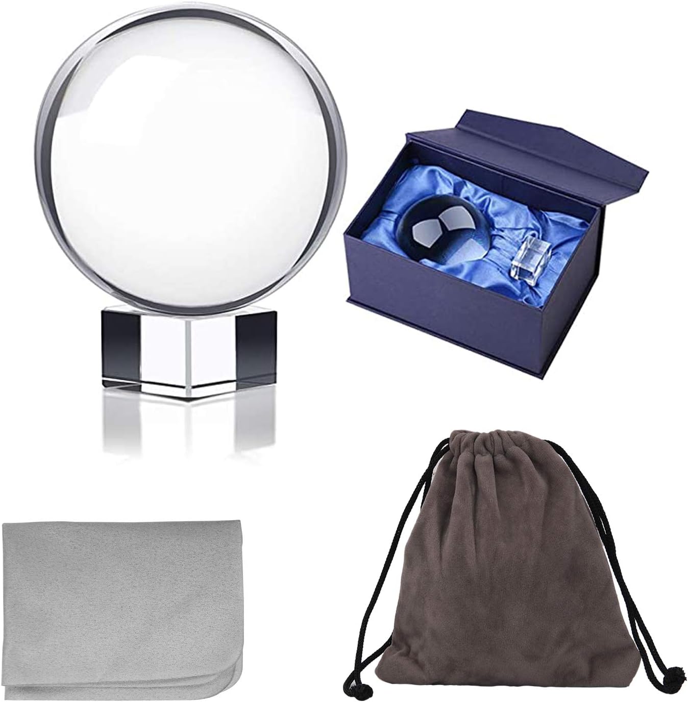 Kioneer 80mm Clear Crystal Ball with Stand, Magic Lens Ball Decoration Ornaments for Home, Party,photograph 3.14in(8cm- gift bag)