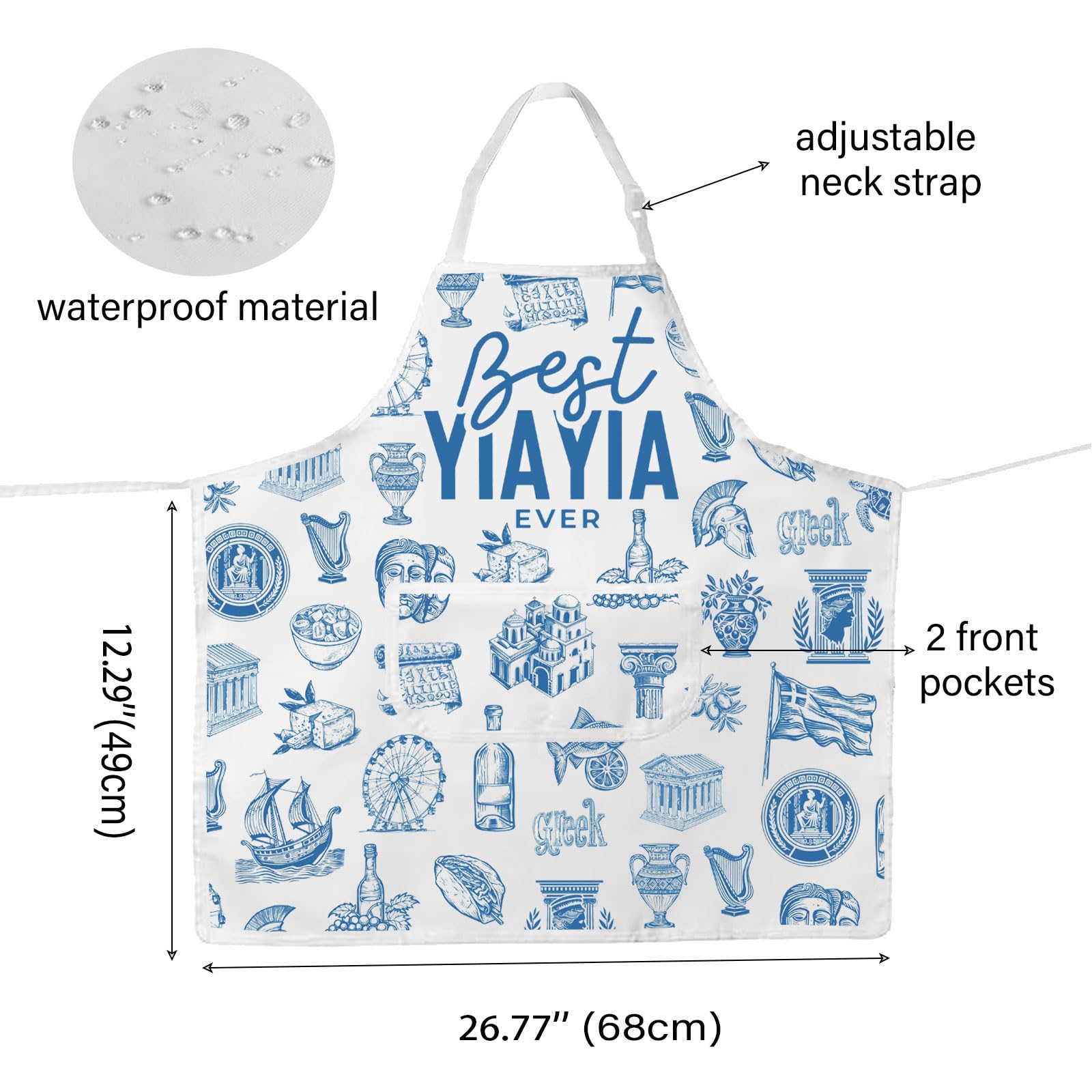 WCGXKO Best Yiayia Ever Kitchen Apron Greek Yiayia Gift Mother’s Day Gift Grandma Gift For Grandmother