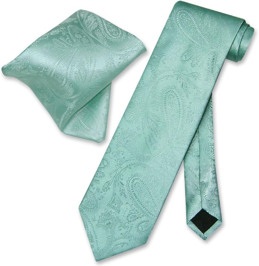 Vesuvio Napoli Aqua Green PAISLEY NeckTie & Handkerchief Matching Tie Set