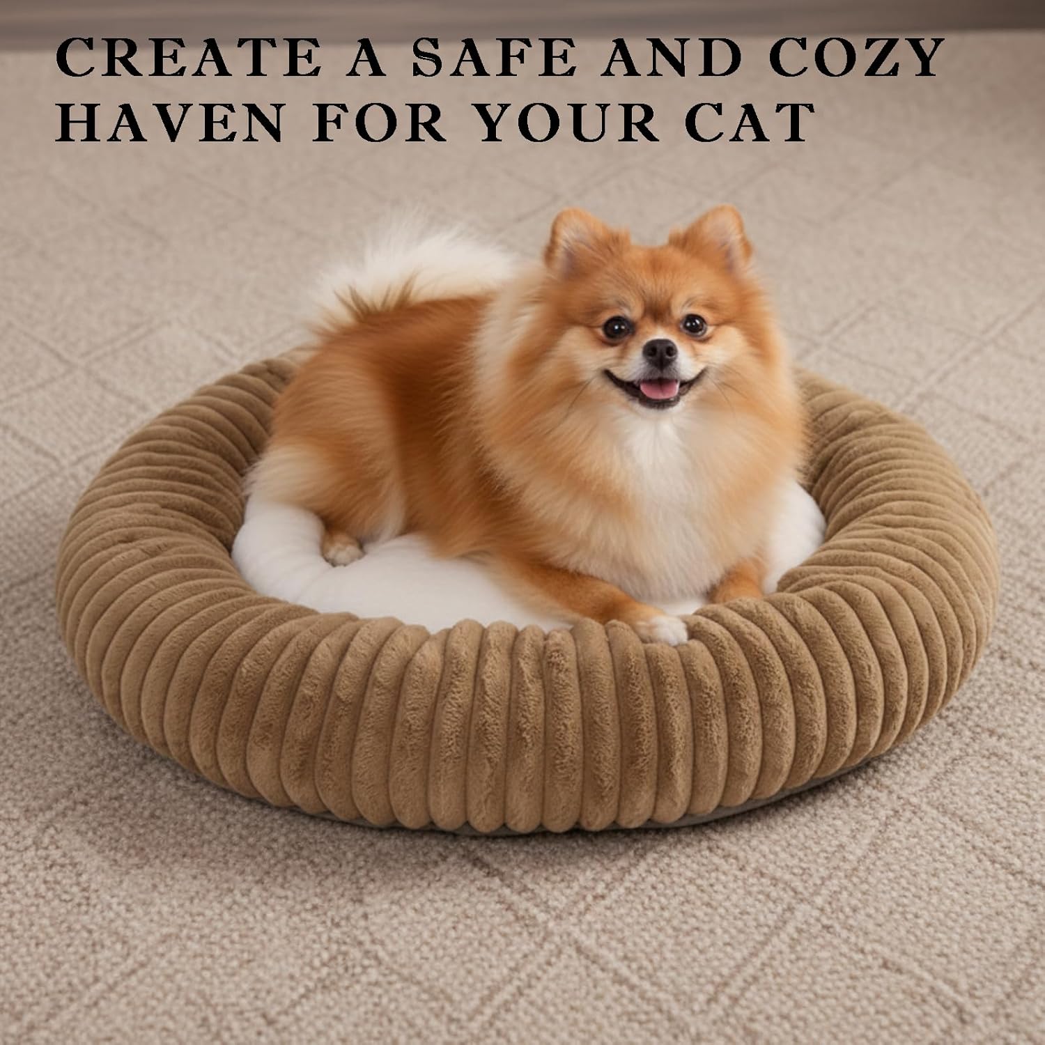 Short Plush Dog Bed Donut, Ultra-Soft & Machine Washable Dog Beds, Durable Round Calming Pet Bed for Cats and Small, Medium, Large Dogs (Coffee Brown, X-Small)