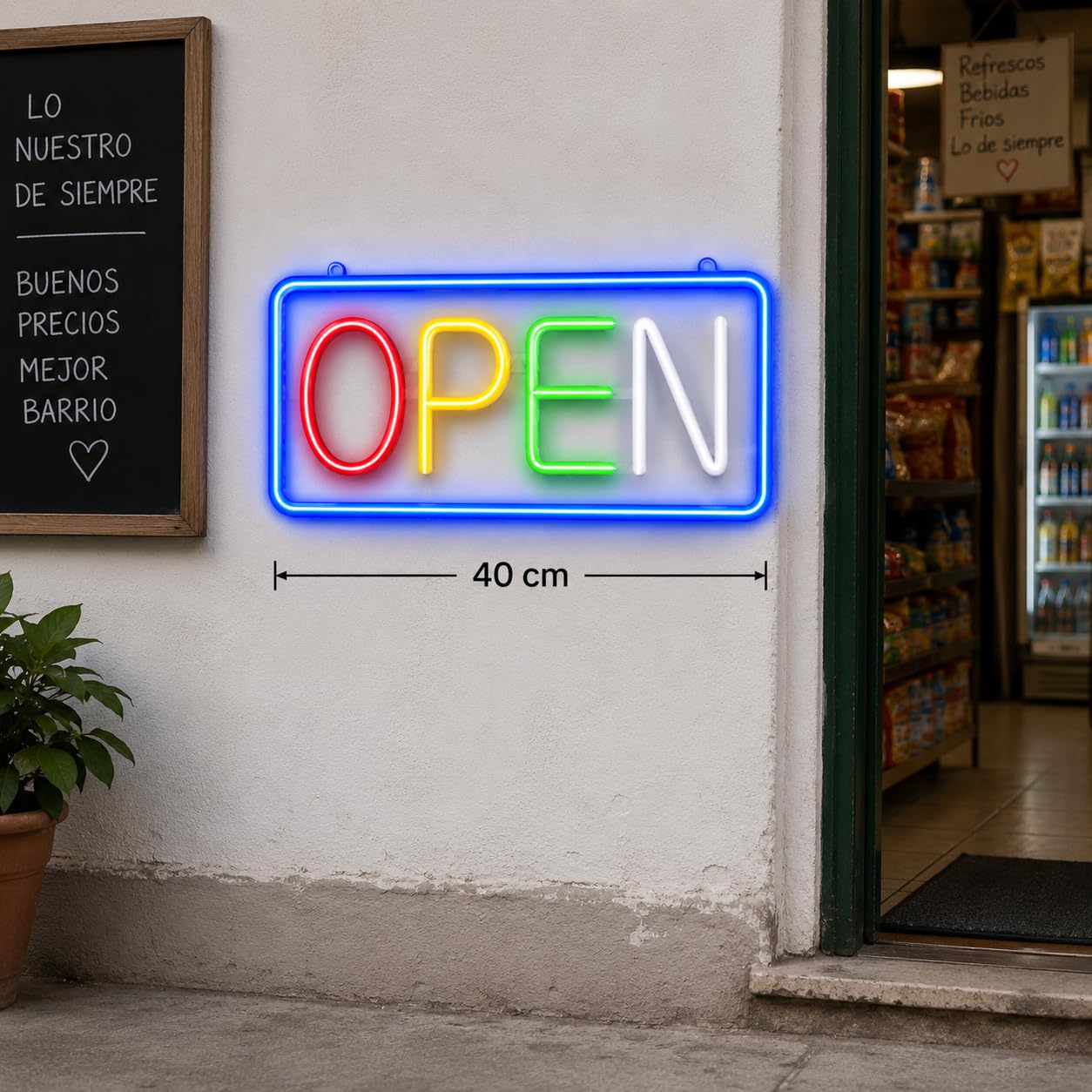 Letrero led neón flex open cartel metacrilato transparente medidas 35cm aproximadamente alimentacion 12 v