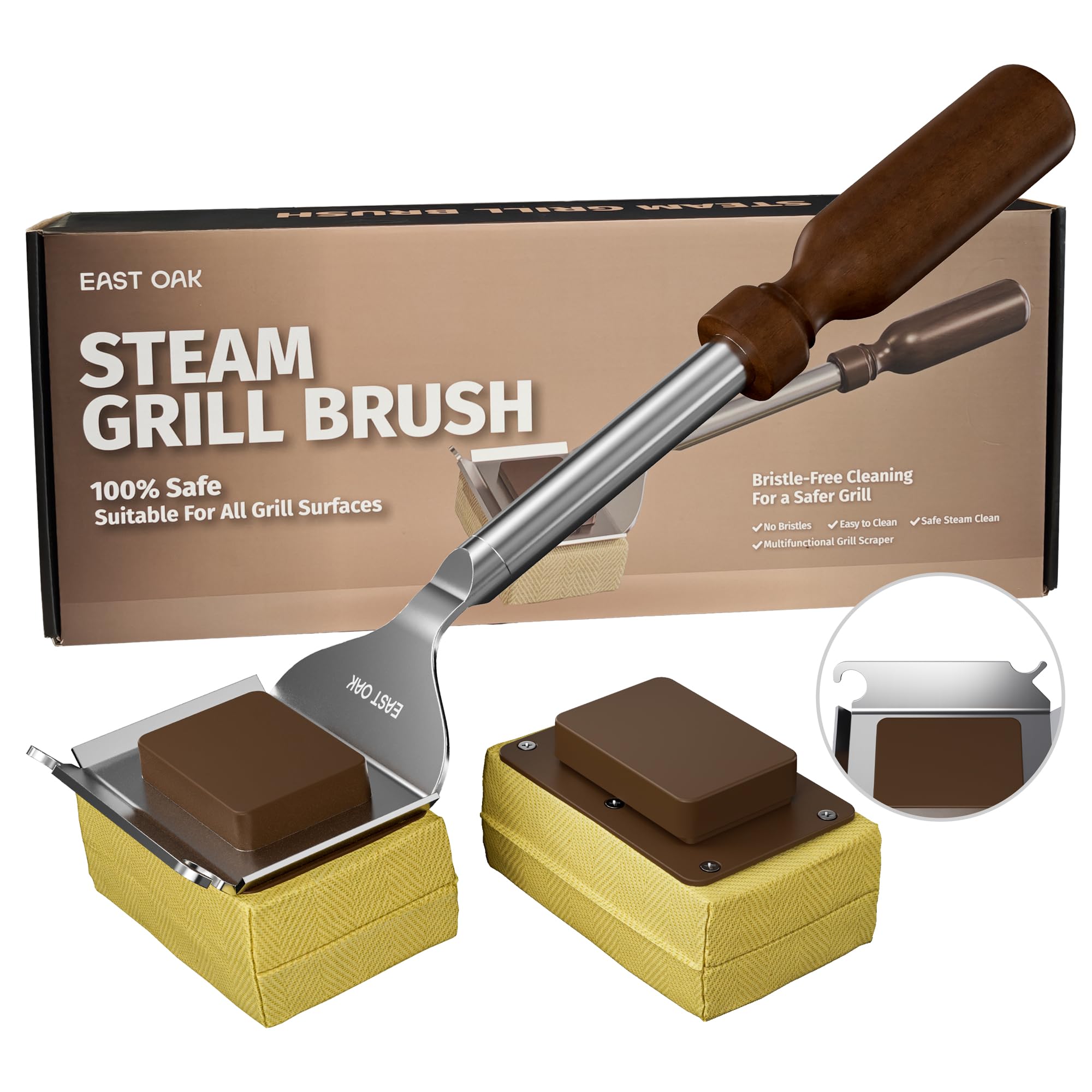 East Oak Grill Brush Bristle Free,BBQ Replaceable Cleaning Head, Unique Seamless-Fit Scraper Tool