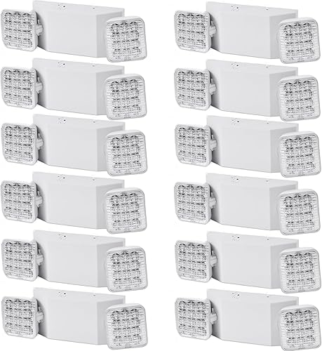 Miniatura 10 de Paquete de 10 luces LED de emergencia con batería de respaldo, luz de emergencia comercial ajustable con 2 lámparas LED, luz de emergencia blanca