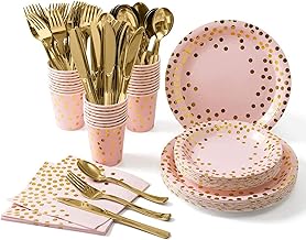 141PCS Party Tableware, Reusable Tableware Party Supplies Includes Paper Plates Cups Napkins Knives Forks Spoon and Tablecloth, for Weddings, Anniversaries, Birthdays (20 Guests)