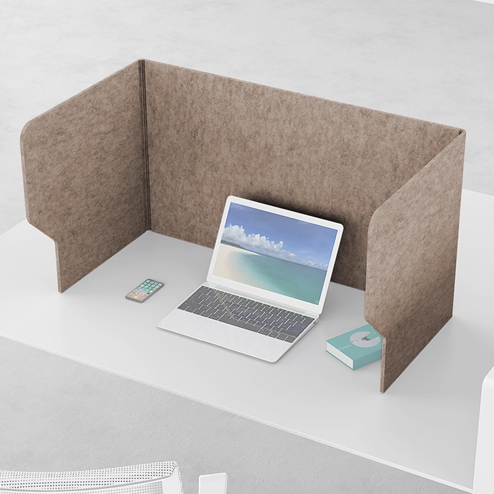 GBRJUYF Freestanding Acoustic Desk Divider, 80cm Soundproof, U-Shaped Foldable Table Separator, Light Brown, Ideal for Offices, Libraries, and Shared Workspaces