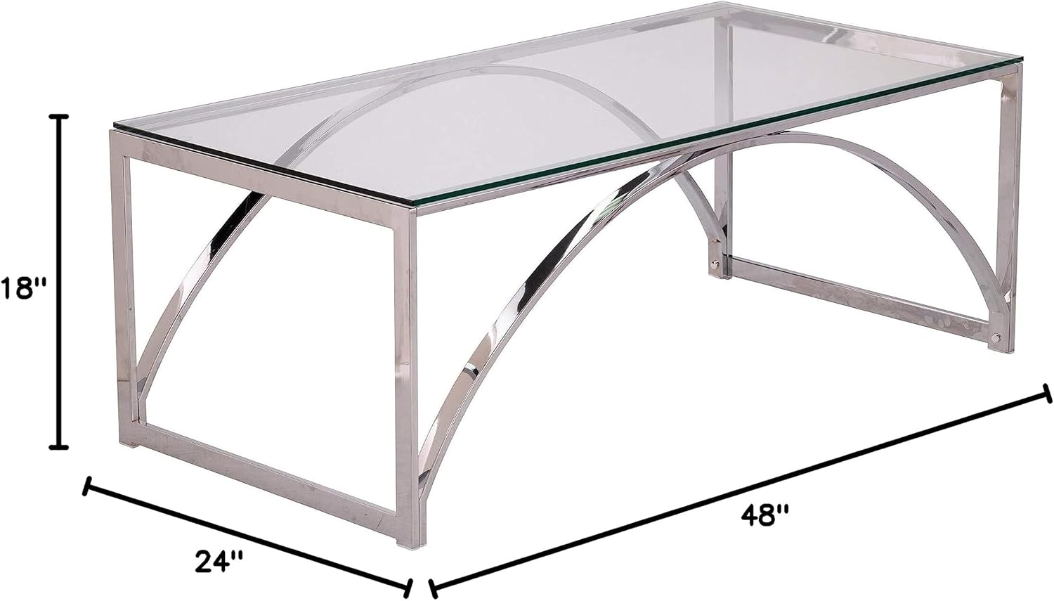 Misc Contemporary Silver Glass Cocktail Table Glam Modern Rectangle Iron Chrome Finish Includes Hardware
