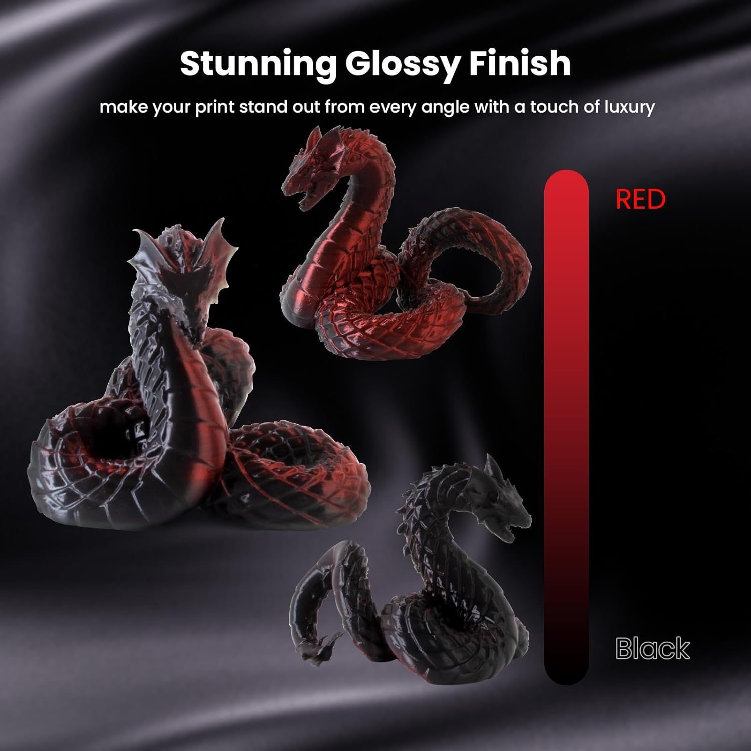 Dual Color Silk PLA Filament 1.75mm Black Red 1KG, Shiny High Gloss Finish, Seamless Color Transition, Neatly Wound, Accuracy +/-0.02mm Vacuum Packaging