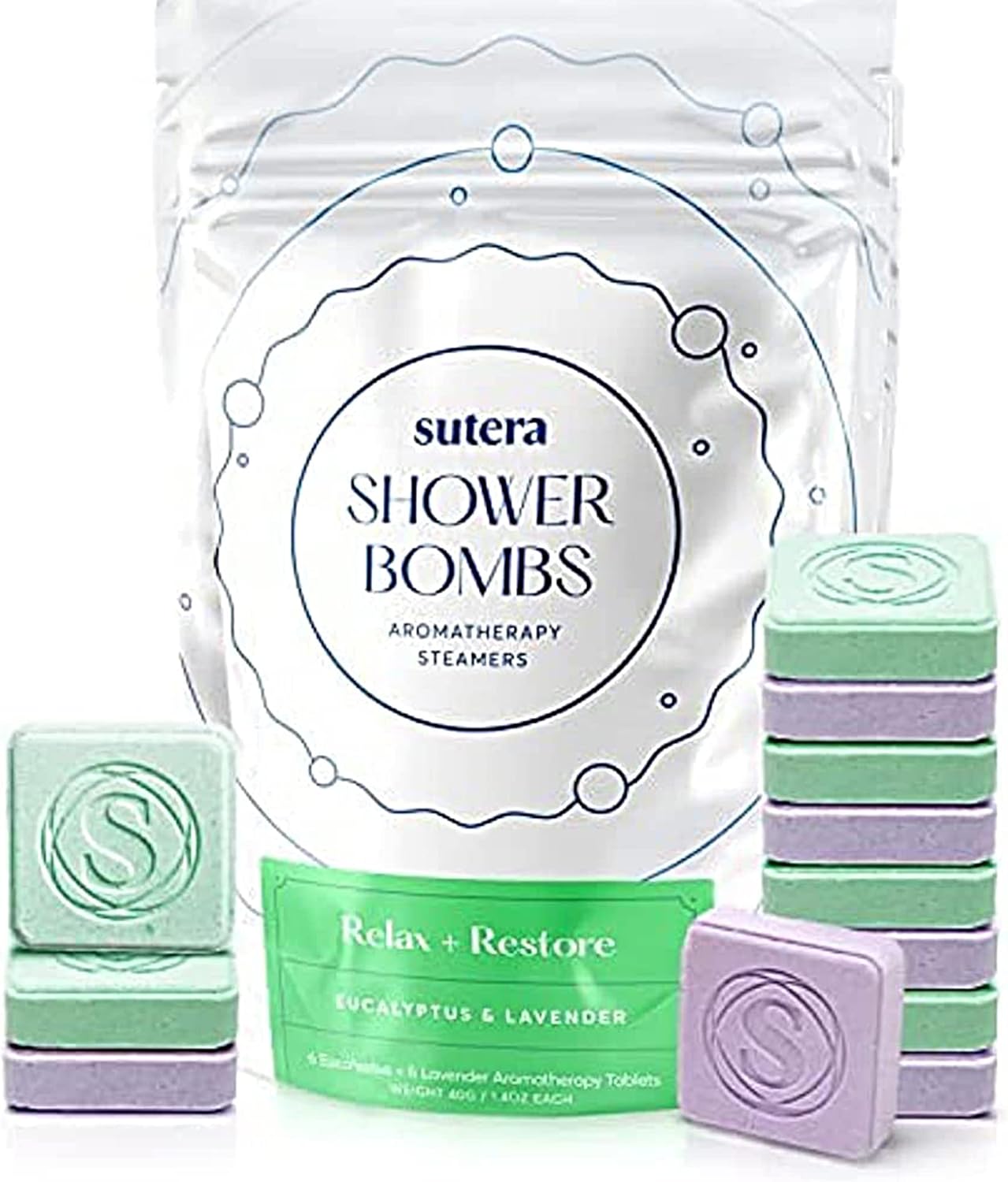 SUTERA 12 Pack Natural Shower Steamers for Women and Men – Gift of Slow Dissolving Shower Bombs for Shower Brings Real Aromatherapy Spa Experience by Premium Essential Oils (Relax and Restore Set)