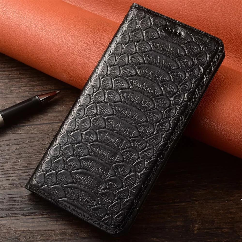Étui à rabat pour iPhone 15 Pro Max noir en cuir véritable 3D