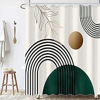 Vista 3 de Aipon Cortina de ducha verde de mediados de siglo para baño, cortina de ducha abstracta bohemia de tela moderna impermeable (72 x 72 pulgadas, verde)